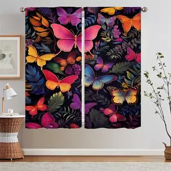 Цветочные бабочки, занавески для ванной комнаты, для гостиной, подхваты для штор из бисера, прозрачные шторы, затемняющие украшения для спальни W50xH70cmx2pcs-CL