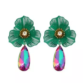 Цветочные блестящие серьги-капли для женщин, ювелирные аксессуары золотой