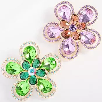 Цветочные броши со стразами, женская модная брошь с кристаллами, аксессуары, ювелирные изделия фиолетовый