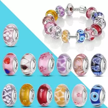 Цветочные бусины из муранского стекла подходят для оригинального модного браслета «сделай сам», Аутентичные ромашки серебряного цвета, подвески для женщин, ювелирные изделия, подарок