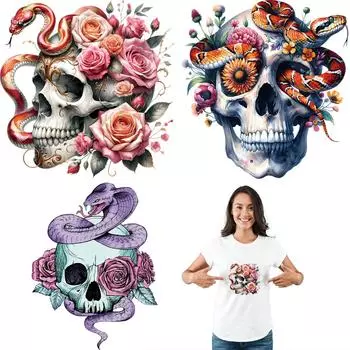 Цветочные черепа Термоперенос Хип-хоп Parches Ropa Термопресс Аппликация Футболка Одежда Наклейки Толстовки Diy Patch