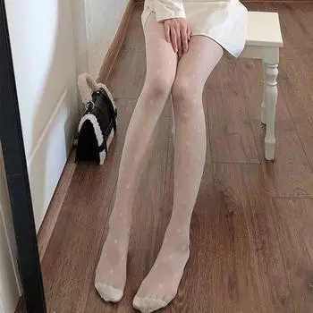 Цветочные чулки Lolita JK Glass Silk Прозрачные сетчатые колготки женские колготки с бантом в форме сердца корейские чулки B