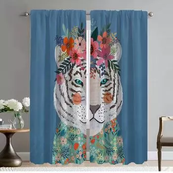 Цветочные друзья животные антимоскитные шторы для гостиной оттенки домашнего интерьера шторы 2 шт Хэллоуин украшения занавески W50xH70cmx2pcs-CL