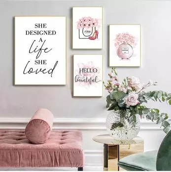 Цветочные духи Мода Цитаты Живопись Макияж Произведение Искусства Цветочный холст Печать Настенное искусство Картина Современная девушка Украшение комнаты Нет рамки 21*30cm