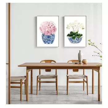 Цветочные художественные принты в стиле ивы, китайский фарфоровый холст, постер, живопись, домашний декор стен, синий и белый, китайская ваза, акварель 21cm30cm NoFrame