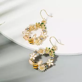 Цветочные капающие масляные серьги женские раскрашенные бабочки 4.5*2.5cm