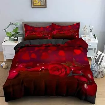 Цветочные красные розы Романтические цветы День святого Валентина Постельное белье Комплект для мальчиков и девочек Твин Queen Size Пододеяльник Наволочка Детская кровать Взрослый 70x133cm 2pcs