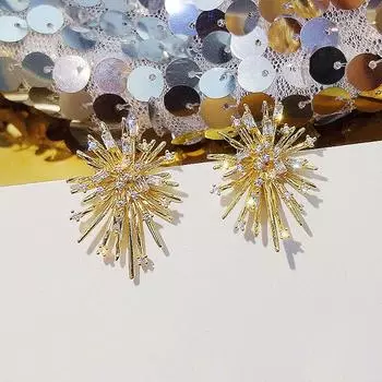 Цветочные кристаллы фейерверки золотого цвета аксессуары серьги-гвоздики ювелирные изделия висячие серьги-подвески