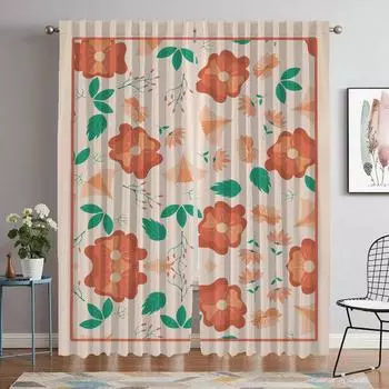 Цветочные кухонные шторы для гостиной, затемняющие шторы, тюль для спальни, шторы для домашнего интерьера, 2 шт., перегородка W60xH90cmx2pcs-CL