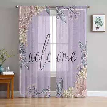 Цветочные летние фиолетовые современные шторы для гостиной, прозрачные тюль-шторы, прозрачные шторы для спальни, аксессуары, декор W135 x H114cm