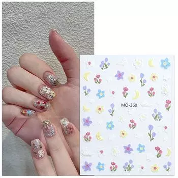 Цветочные наклейки для ногтей Свежая картина маслом Цветочная маргаритка Лаванда Гардения Рельефные наклейки для ногтей Маникюрные слайдеры Декоративные наклейки