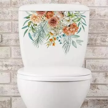 Цветочные наклейки на крышку унитаза, съемные водонепроницаемые наклейки на стены ванной комнаты для декора цистерны Flower