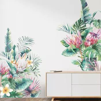 Цветочные настенные наклейки, фотообои, ПВХ, съемные цветочные наклейки, художественный декор для офисного коридора