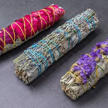 Цветочные натуральные белые шалфейные травяные палочки для очищения помещений, ароматические палочки для домашнего очищения