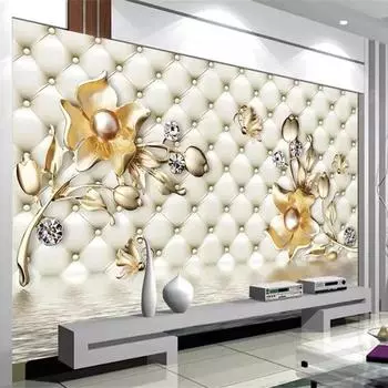Цветочные обои Роскошные мягкие сумки 3d фрески Золотые украшения Цветочные обои Домашний декор 3d обои 200 cm(W) x 140 cm(H)