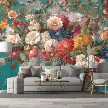 Цветочные обои Розовый пион фрески Девушки Спальня Ботанические розы Цветы Лист Эстетический декор комнаты Домашняя гостиная ТВ Фон Большая настенная роспись 200 cm(W) x 140 cm(H)