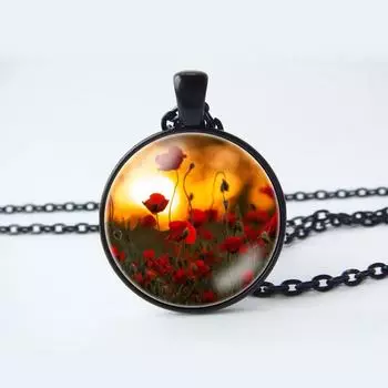 Цветочные ожерелья Роза Лотос Мак Вишни Цветы Подсолнуха Цепочки и ожерелья для женщин Стекло Кабошон Подвеска Ювелирные Изделия Подарок Любовнику