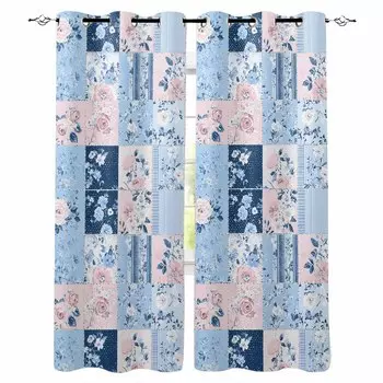 Цветочные пэчворк фермерский дом винтажные синие розовые затемняющие шторы для гостиной спальни оконные шторы кухонные занавески W135 x H60cm