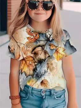 Цветочные повседневные 3D-принты модные забавные футболки для девочек летние топы с короткими рукавами футболки повседневные футболки одежда для девочек 100