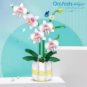 Цветочные растения, строительные блоки, бонсай, модель растения, набор, романтический букет полевых цветов, кирпичи, игрушки, украшение для рабочего стола, рождественские подарки зелёный/розовый