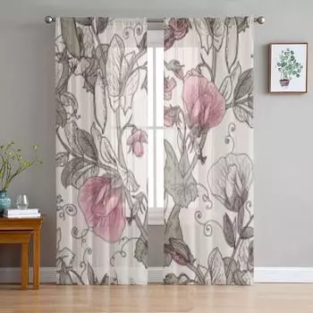 Цветочные с цветущим горошком прозрачные занавески для гостиной спальни вуалевые занавески для окна органза занавески для вечеринок тюль занавески 135W x 114H(cm)