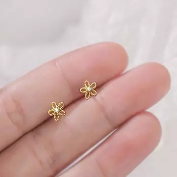 Цветочные серьги Цирконий Подсолнух Серьги Простые и маленькие серьги белого золота
