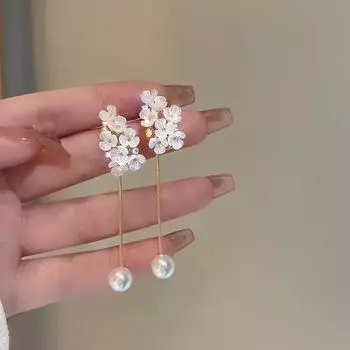 Цветочные серьги для женщин, элегантные и высококачественные, длинные, с кисточками белый