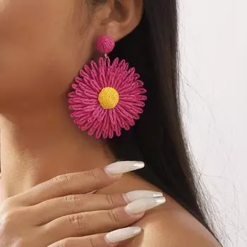 Цветочные серьги Модные и элегантные праздничные серьги ручной работы из соломы