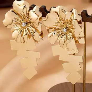 Цветочные серьги модные индивидуальные преувеличенные темпераментные серьги золотой