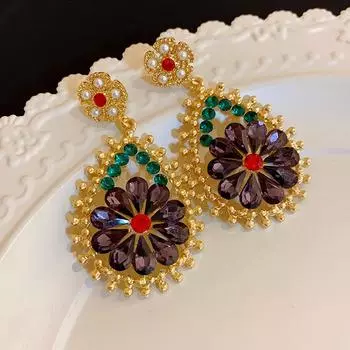 Цветочные серьги преувеличенные ретро модные серьги разноцветный