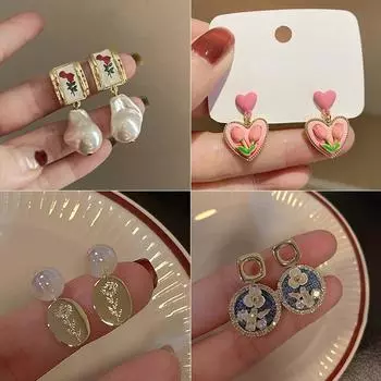 Цветочные серьги с простым и компактным характером, серьги, серьги, свежие серьги, ювелирные подарки.