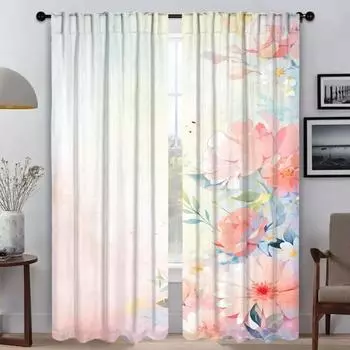 Цветочные шторы для гостиной, шторы от комаров, 2 шт. тюля для спальни, украшения на Хэллоуин, перегородки, жалюзи W50xH70cmx2pcs-CL