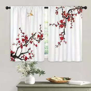 Цветочные шторы на окна для кухни, цветущей вишни, короткие шторы для кафе, спальни, офиса, гостиной, кабинета, украшения дома, 2 шт. 70x107cm(27.5x42inch