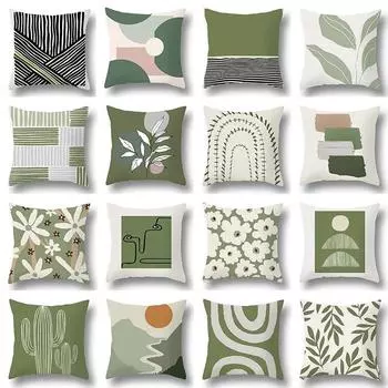 Цветочные скандинавские абстрактные зеленые геометрические растительные принты для дома, наволочки из персиковой кожи, пледы 40x40cm