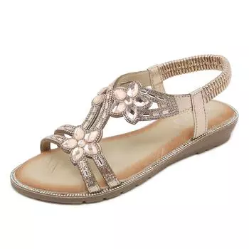 Цветочные стразы удобные универсальные пляжные сандалии для женщин 36 шампанского