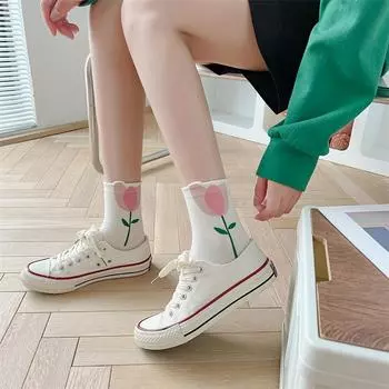 Цветочные тюльпаны Pure Tide Flowers Korea Tube Socks INS Cotton Middle Socks