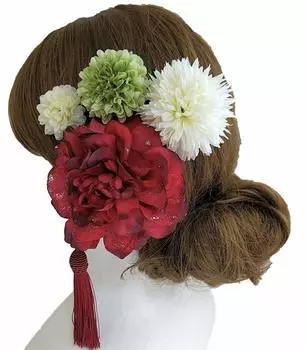 Цветочные украшения для волос, набор из 5 предметов для японского совершеннолетия, выпускной, хакама, свадьбы, церемонии, кимоно, [J s Select] (красный) красный