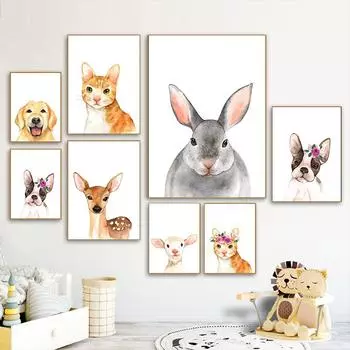 Цветочные животные овца кролик цветок детская настенная живопись холст картины плакаты на скандинавскую тему и принты настенные панно для маленькой девочки декор комнаты 21cm30cm NoFrame