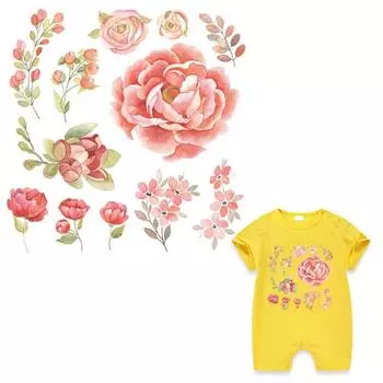 Цветочные значки, теплопередача для футболки «сделай сам», моющиеся, экологически чистые, наклейки для одежды, нашивки в полоску, термопалочки 10x10 cm