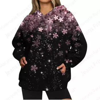 Цветочный 3D-принт с капюшоном Женская мода Большие толстовки Женские толстовки Цветочное пальто Повседневная толстовка с капюшоном Пуловер Женская одежда S