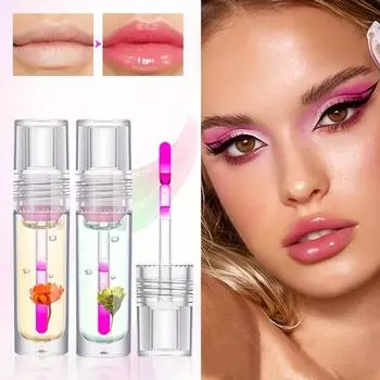 Цветочный бальзам для губ, увлажняющая и меняющая цвет губная помада, прозрачный блеск для губ, стеклянная маска для губ