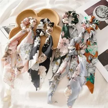 Цветочный бант из ткани для волос, петля для хвоста, женская универсальная резинка, треугольные аксессуары для волос