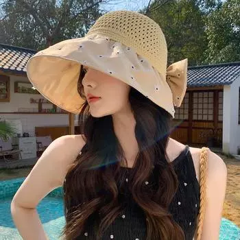 Цветочный бант с карнизом и пустым верхом, солнцезащитная шляпа, женская летняя маска для лица, солнцезащитная шляпа, защита от ультрафиолета Average size (55-58cm) розовый