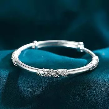 Цветочный браслет женский литературный текстурный цветочный орнамент белый браслет из чистой меди пуш-пульный регулируемый цветок шелковый браслет на год рождения Adjustable size