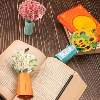 Цветочный букет 3D Pop-up закладка Бумага Подсолнух/Дикая/Цветущая вишня Открытка Цветочная книга Flower