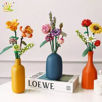 Цветочный букет, строительный блок, 3D модель, кирпичи, игрушки для девочек и мальчиков, набор друзей, имитация розы, растение в горшке, подарок