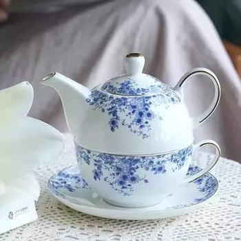 Цветочный чайник, чайный набор, сине-белая ромашка, офисная керамическая кофейная чашка и блюдце, для домашнего использования, ресторана, послеобеденного чая, посуда для напитков синий