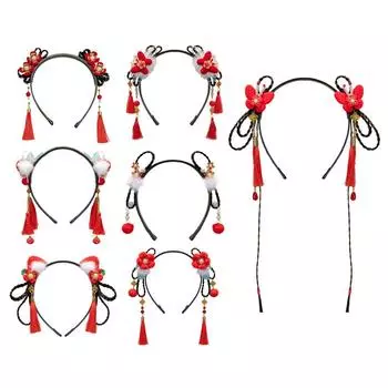 Цветочный детский парик повязка на голову кисточка Тан костюм волосы коса стиль обруч ханьфу головной убор палочки новый H F9Y8 style4-One size