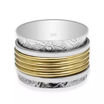 Цветочный дизайн листа Boho Вращающееся кольцо Заявление Кольцо Хризантема Стерлинговое серебро 925 пробы Кольцо для медитации 5