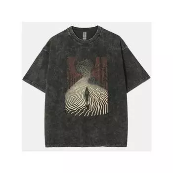 Цветочный дизайн Яркие цвета стильная футболка унисекс Модный принт сочетается с потертостями Короткий рукав, 100% хлопок Круглый вырез S